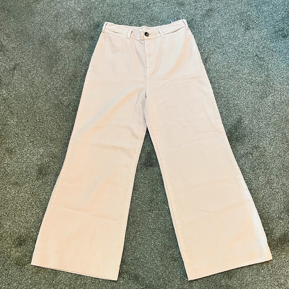 BCBG Max Azria Sz 30 Hi Rise Wide Barrel Leg Linen Blend Pants Jeans Pink Womens